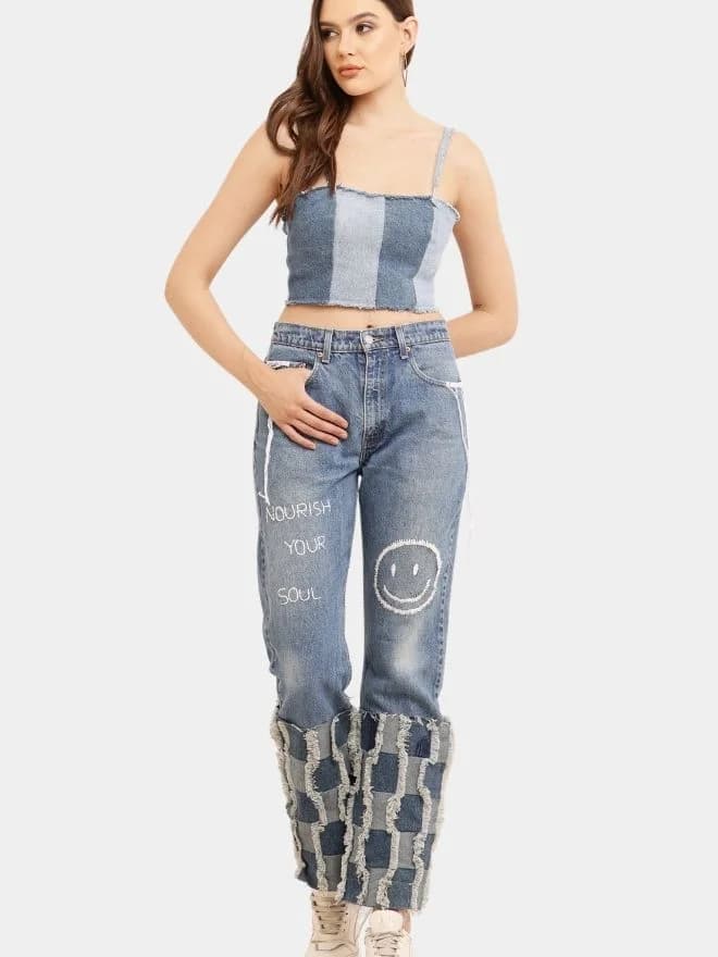 Two-Tone Raw Denim Corset Crop Top thumbnail 4
