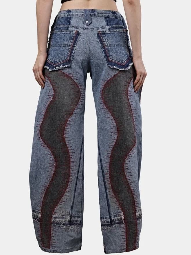 Denim Pants with Red Thread Detailing & 3D Pocket Design thumbnail 2