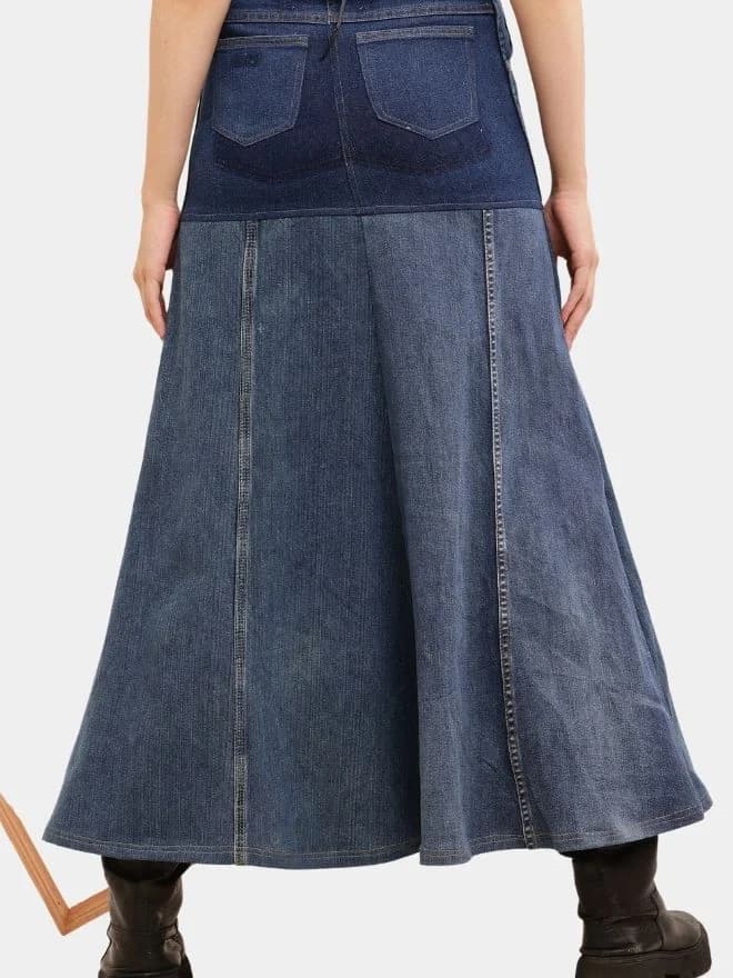 Denim Panelled Maxi Skirt thumbnail 3