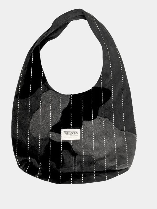 Monochrome Patchwork Running-Stitch Tote Bag — image 1 of 3