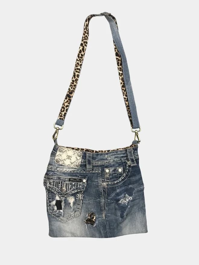 Miss Me Denim Shoulder Bag with Leopard Strap — image 1 of 6