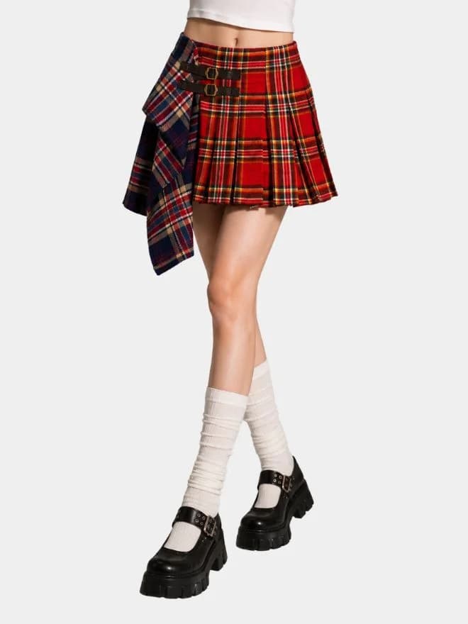 Reworked Patchwork Tartan Pleated Mini Skirt — image 1 of 3