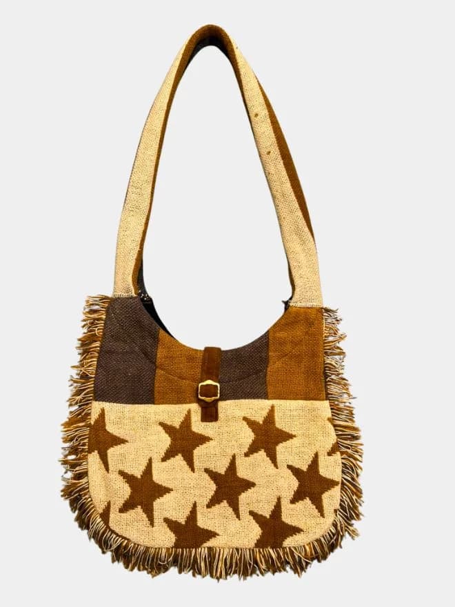 Upcycled Tapestry Star Fringe Shoulder Bag — image 1 of 9