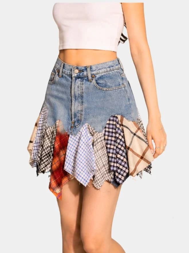 Levi’s Denim Patchwork Plaid Mini Skirt — image 1 of 8