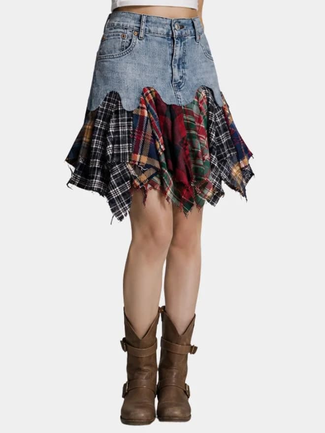 Levi’s Denim Patchwork Flannel Mini Skirt — image 1 of 6