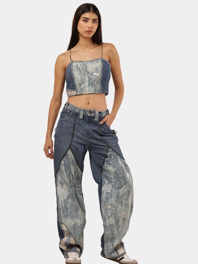 Bleached Denim Co-Ord Set with Silver Foil Detailing — image 1 of 16